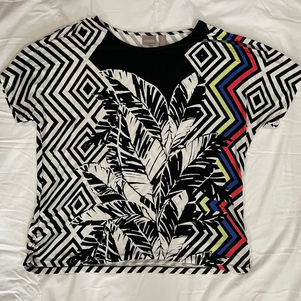 Chico's Black and White Striped Top